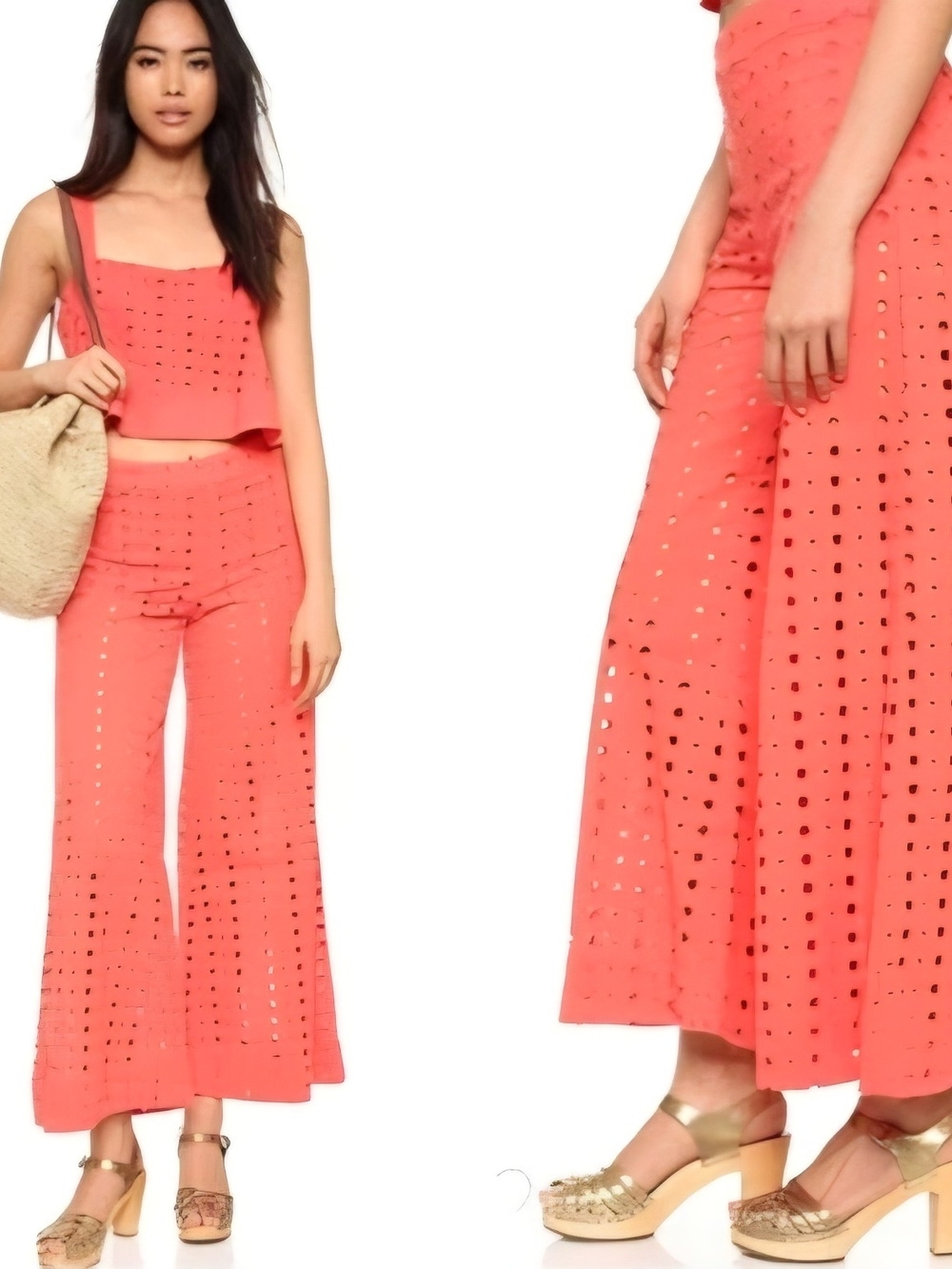 Free People Coral Helena Eyelet Wide Leg Pants Boho